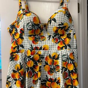 Torrid blue gingham and orange swimsuit